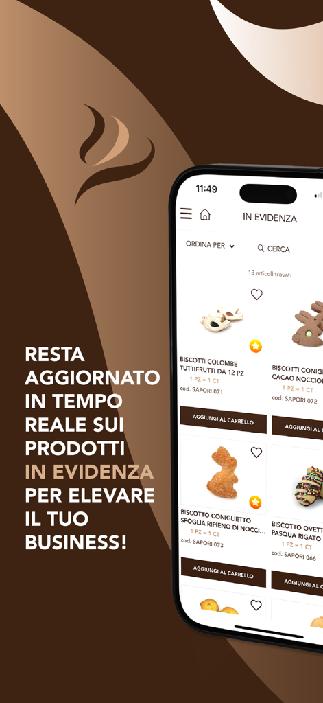 Saima: ordini clienti - Saima mobile app interface displaying a product catalog for bakery professionals