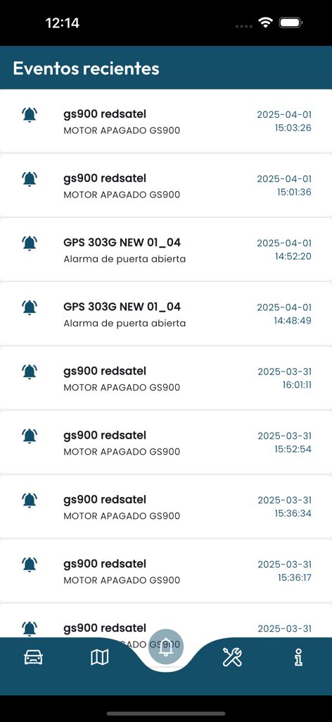 A list of recent GPS tracking alerts and vehicle events in the Delta track pro app