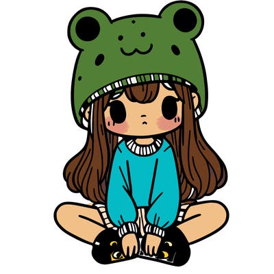 a girl wearing a frog hat and some frog socks