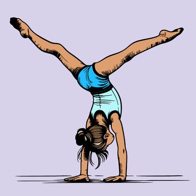 realistic gymnastic hand stand girl in four splits