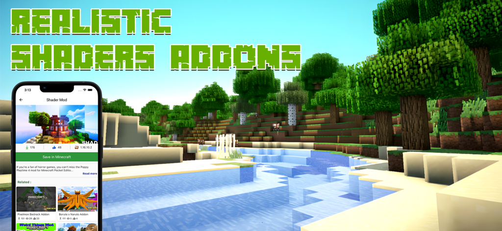 Realistic shaders and mod interface for Minecraft PE mobile app