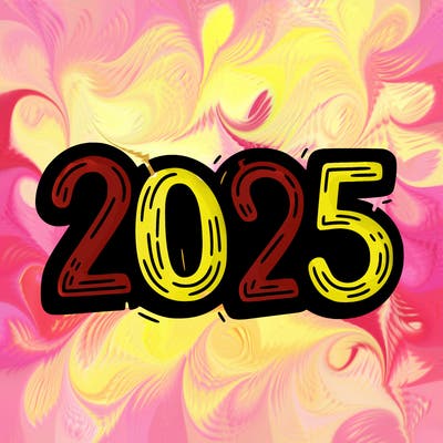 one line scrawled numbers sketch design “2025”