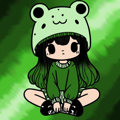 a girl wearing a frog hat and some frog socks