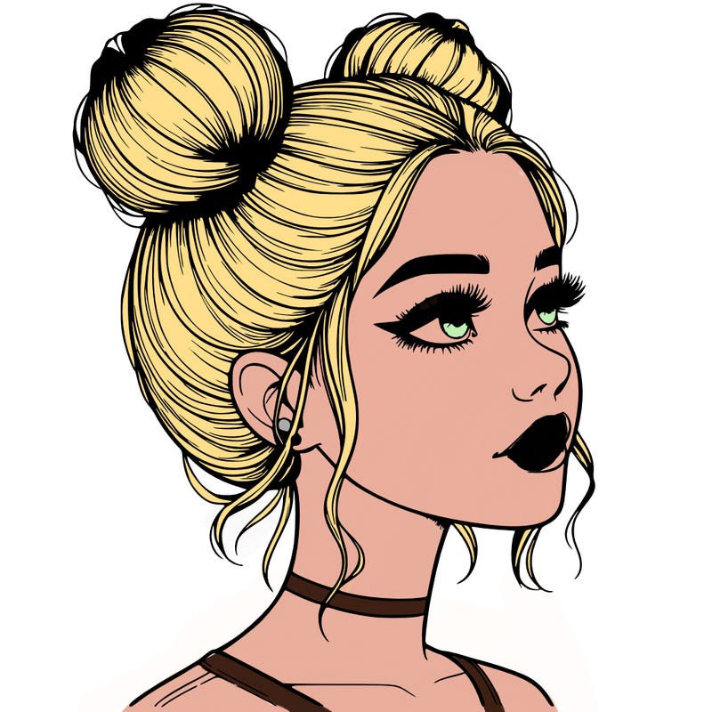 realistic girl with buns on the top of her head