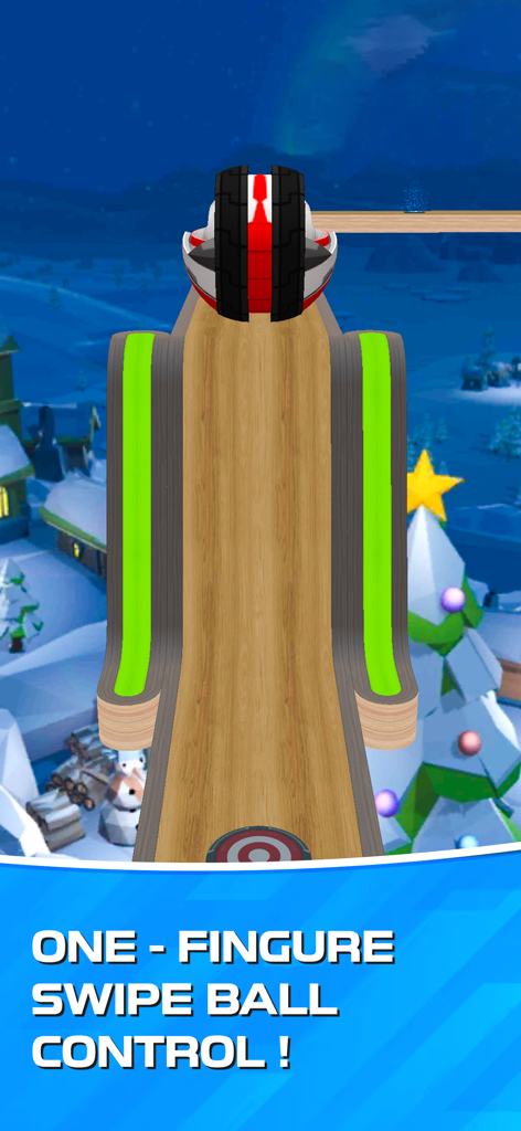 Rolling ball gameplay showing one finger swipe control on a 3D track