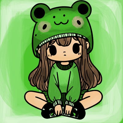 a girl wearing a frog hat and some frog socks