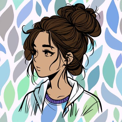 realistic teenage girl with a messy bun