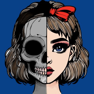 realistic girl with half skull mask