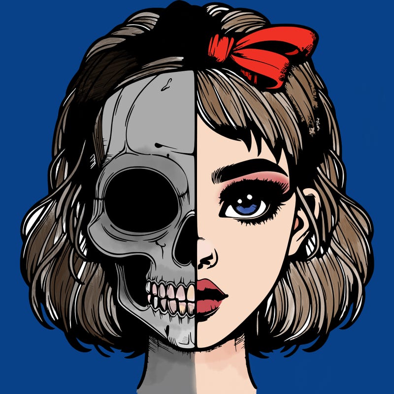 realistic girl with half skull mask