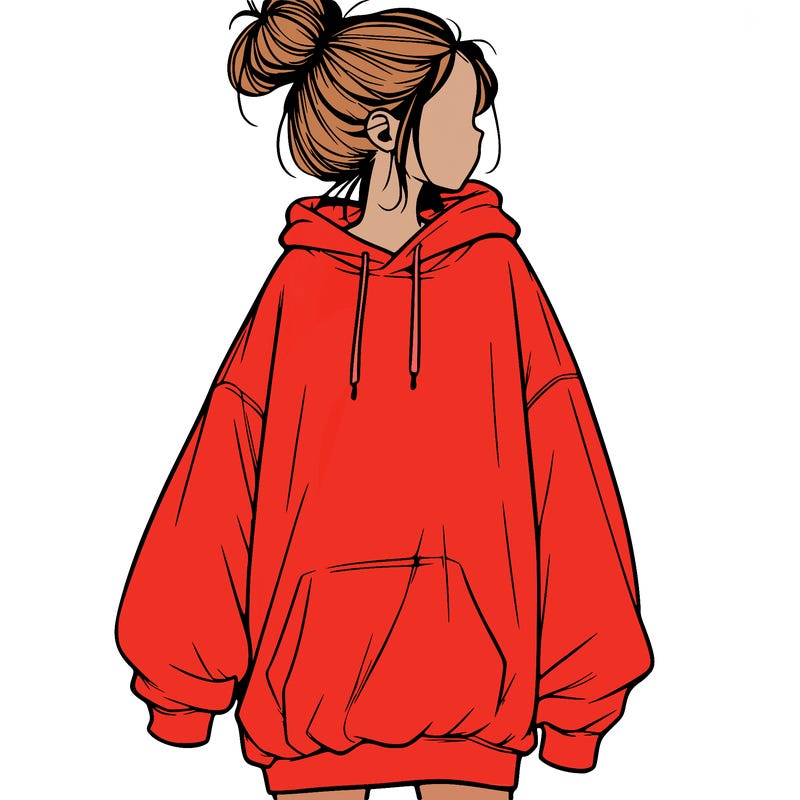 realistic girl with a oversized sweatshirt on and a bun