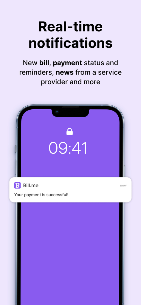 Smartphone screen showing a Bill.me notification for a successful payment