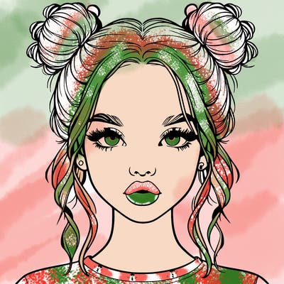 realistic girl with two buns in hair and lips