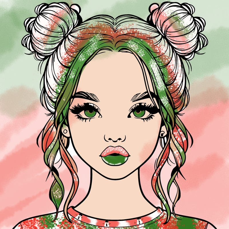 realistic girl with two buns in hair and lips