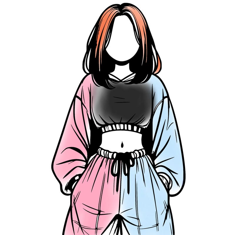 realistic girl faceless with baggy pants and a crop top