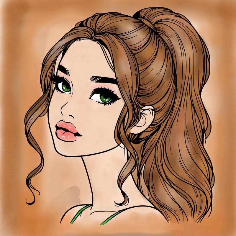 realistic girl with a ponytail on her hair and lips