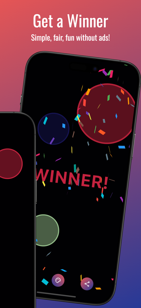 Finger Picker - Fun Chooser - Pantalla de la aplicación Finger Picker mostrando un ganador seleccionado al azar con confeti colorido