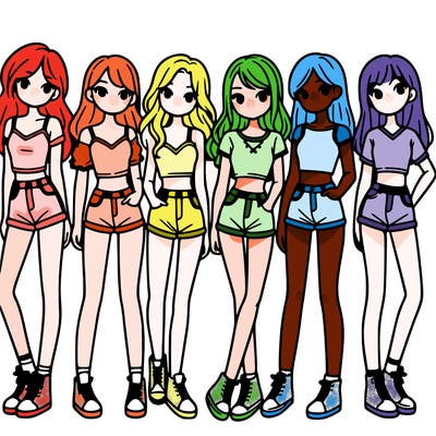a group of girls wearing crop tops and shorts