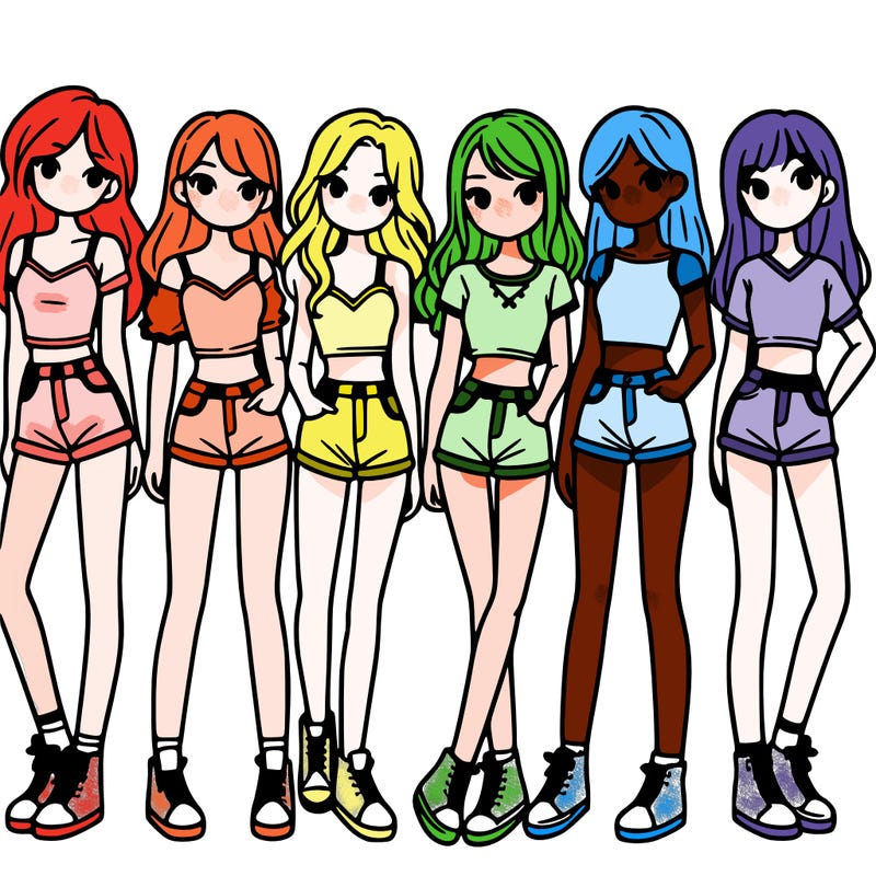 a group of girls wearing crop tops and shorts
