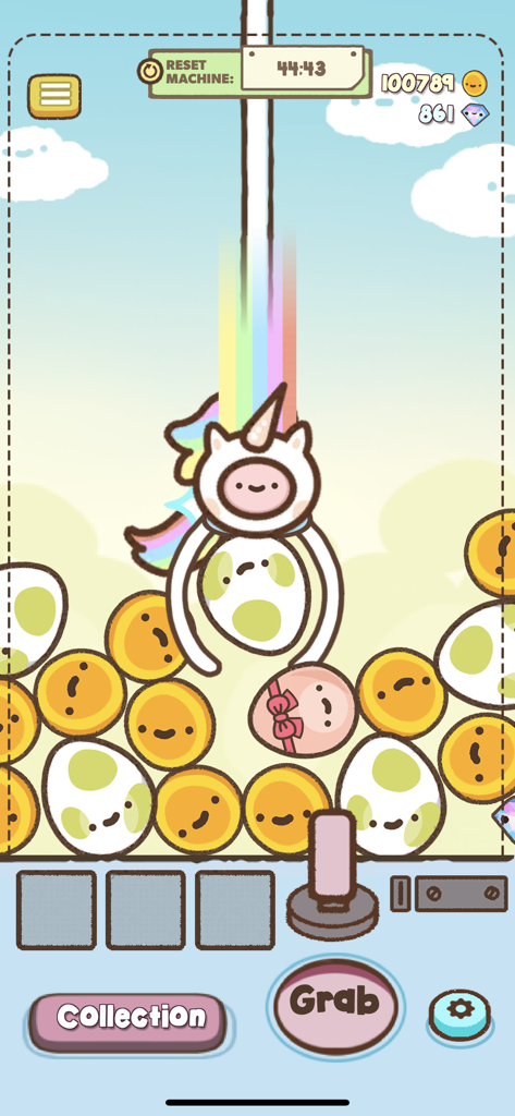Clawbert - Jugabilidad de Clawbert mostrando una garra de unicornio linda agarrando un huevo sorpresa de una máquina llena de huevos coloridos