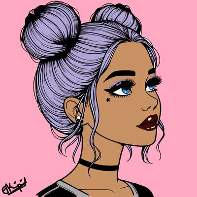 realistic girl with buns on the top of her head