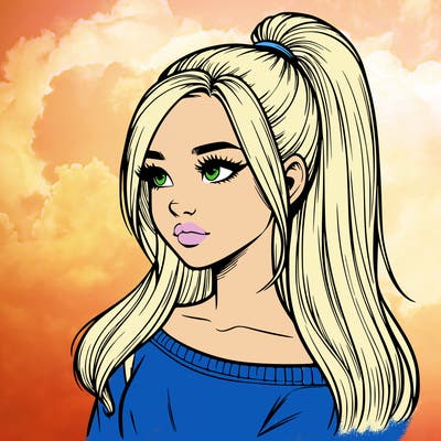 realistic girl with a high ponytail