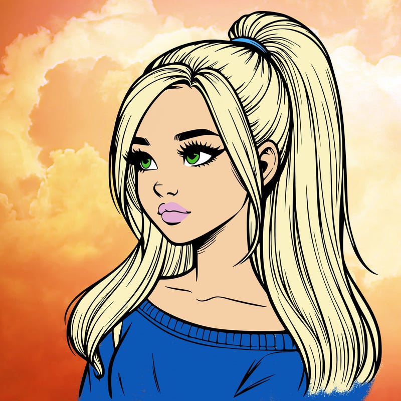 realistic girl with a high ponytail