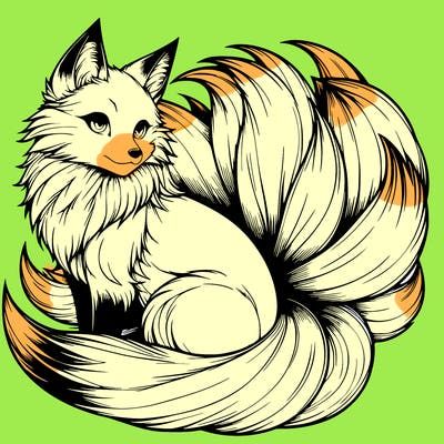 realistic detailed 9 tailed anime fox