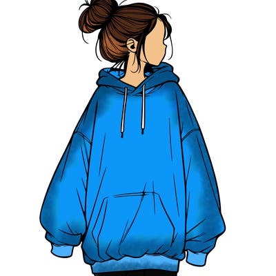 realistic girl with a oversized sweatshirt on and a bun