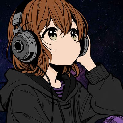 manga character that listen a music with headphone