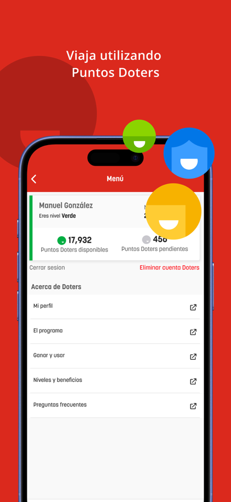 Un teléfono inteligente que muestra la pantalla del programa de lealtad de Primera Plus con los puntos de la cuenta y el menú de recompensas.
