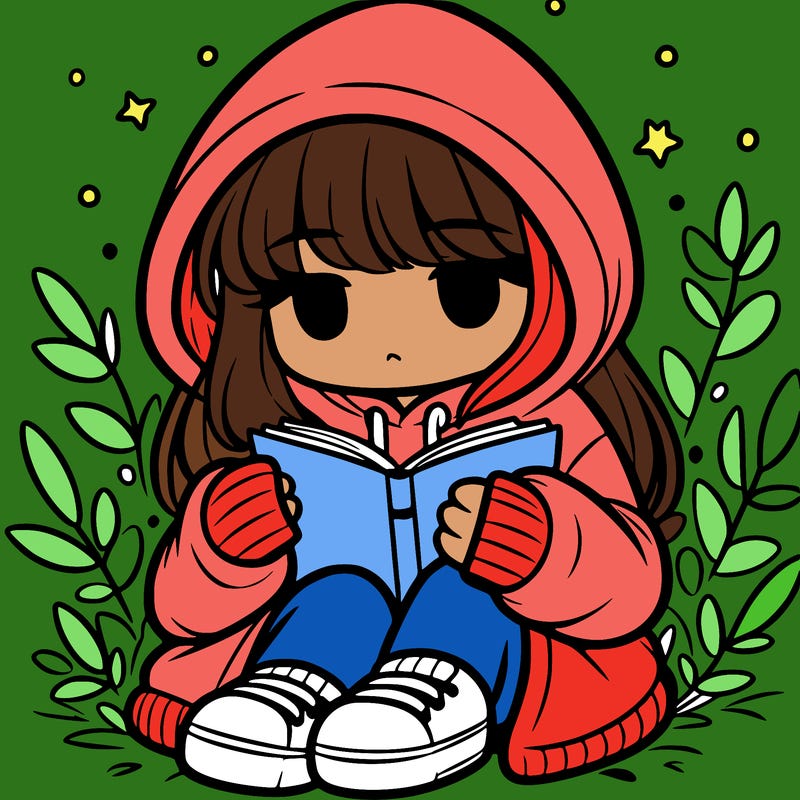 girl in oversized hoodie reading a book