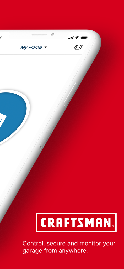 CRAFTSMAN myQ Garage Access - Splash screen of the CRAFTSMAN myQ Garage Access app showing the logo and the tagline Control secure and monitor your garage from anywhere