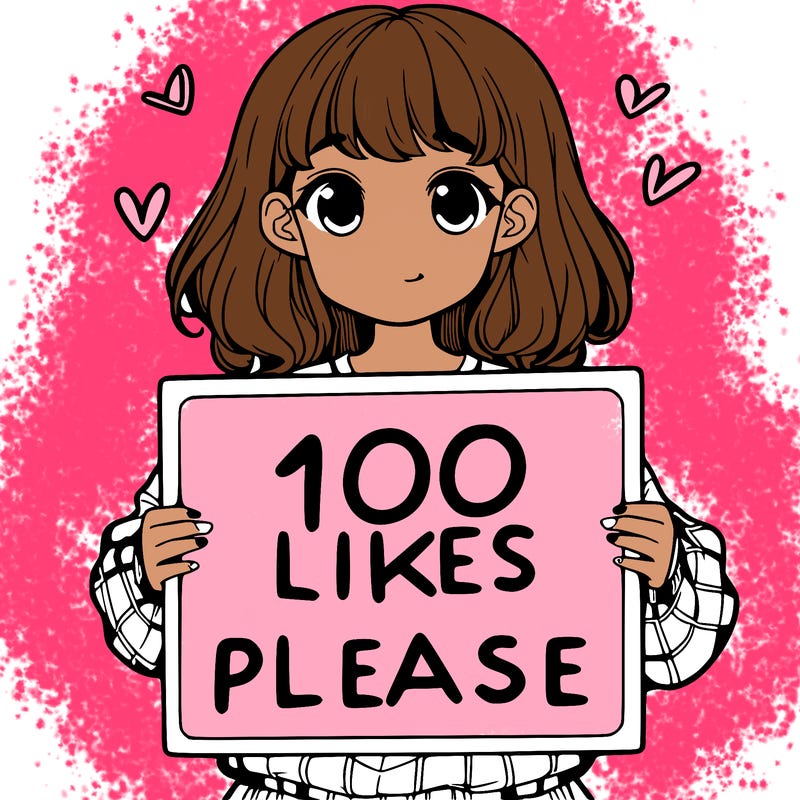 a girl holding a sign saying 100 likes please