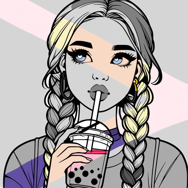 realistic girl with braided hair drinking boba