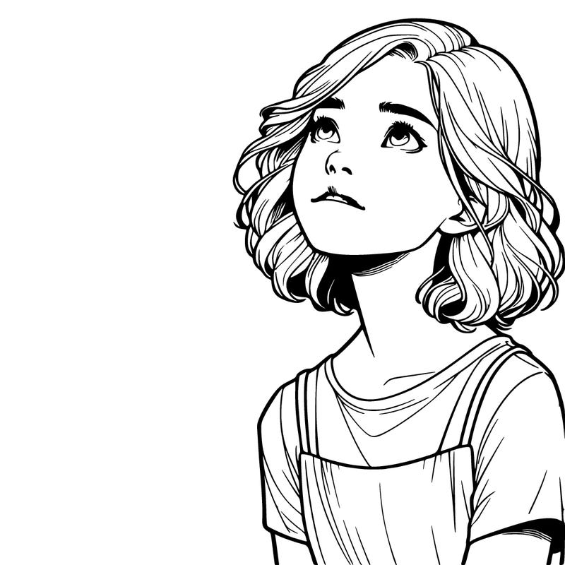 realistic girl looking up at the sky