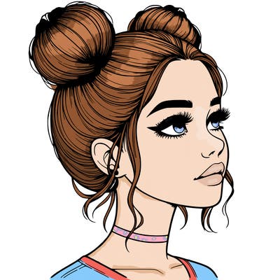 realistic girl with buns on the top of her head