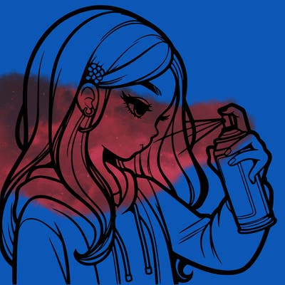 a realistic girl spray painting