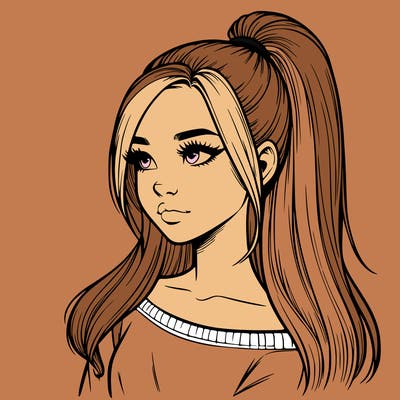 realistic girl with a high ponytail