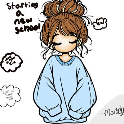 girl with baggy sweatshirt and messy bun