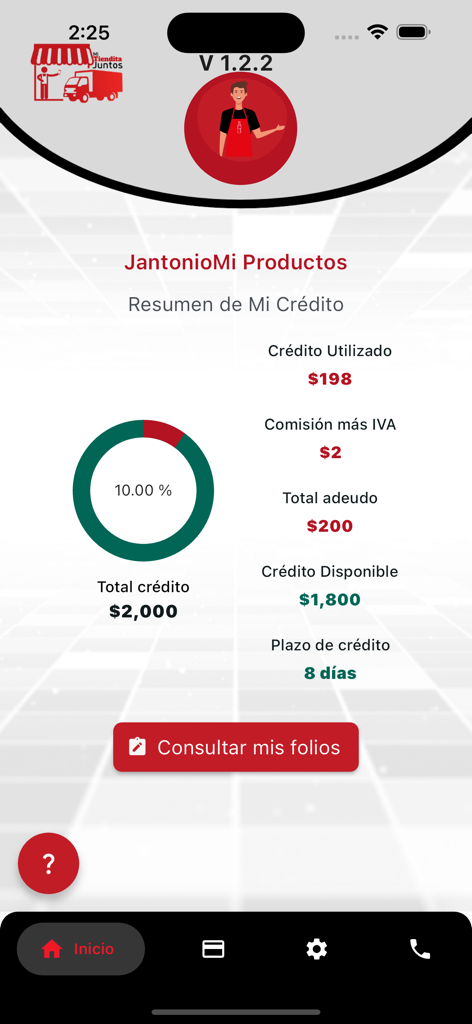 Mi Tiendita Juntos - Panel de resumen de crédito de la aplicación Mi Tiendita Juntos que muestra el crédito utilizado y disponible.