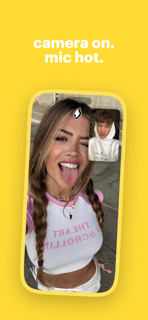 Interface of the ten ten app showing a live video call between two friends