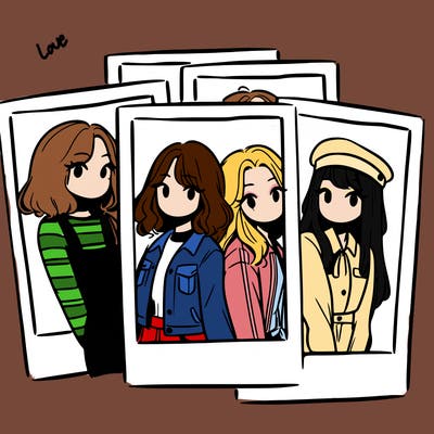 polaroid photo of 4 girls
