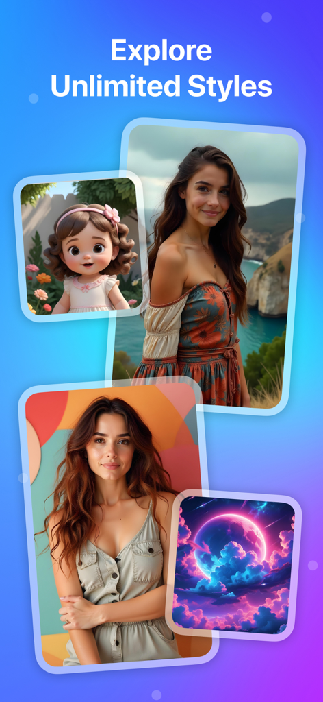 AI Figurine：AI Image Generator - 3Dちびやリアルなポートレートを含む、様々なAI生成アートスタイル。