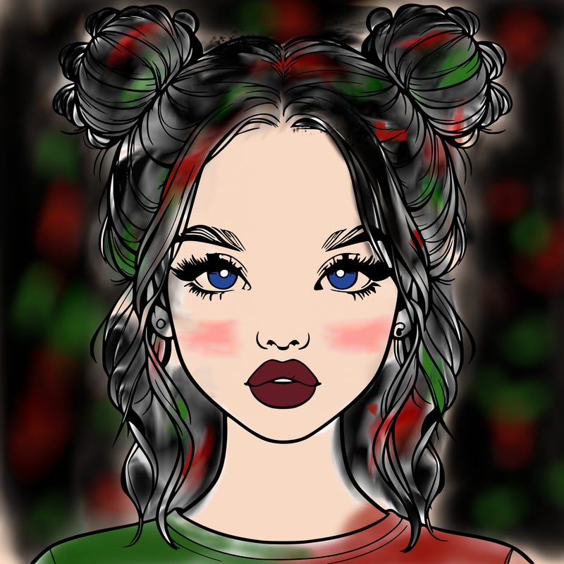 realistic girl with two buns in hair and lips