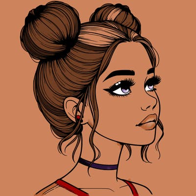 realistic girl with buns on the top of her head