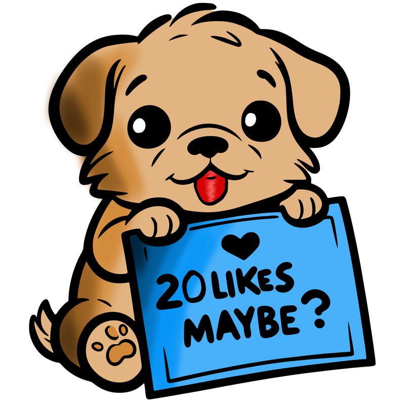 a puppy holding a sign that says 2 likes maybe?