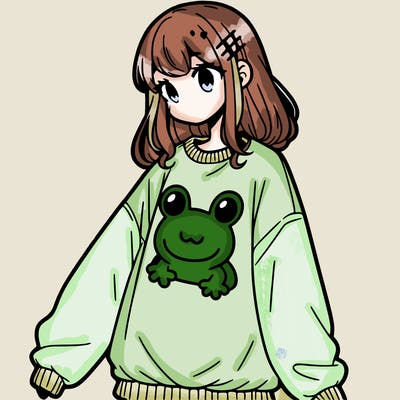 girl wearing frogging sweatshirt