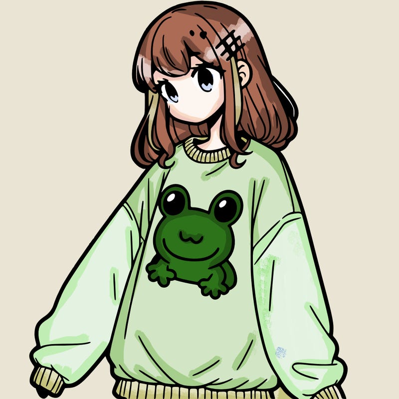 girl wearing frogging sweatshirt