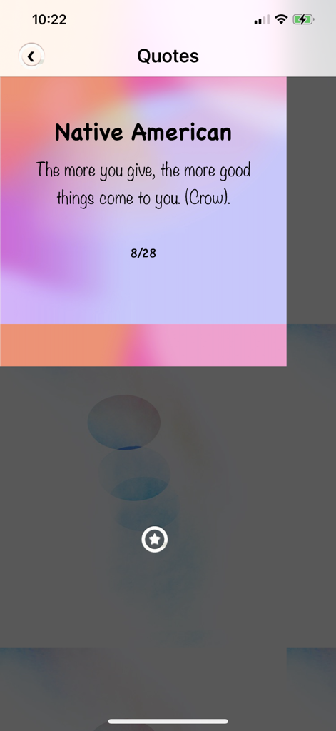 Ein Sprichwort amerikanischer Ureinwohner vom Stamm der Crow, angezeigt in der Wise Quotes Global Edition App-Oberfläche.