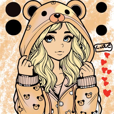 realistic girl in a animal pjs hoodie